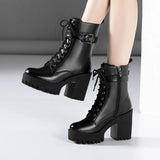 Martin Boots 2023 Autumn And Winter New Thick-Soled Waterproof Table British Style Thick Heels With Velvet Lace Middle Boot