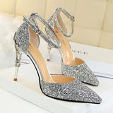 Breakj Fashion Sexy Hollow Out Nightclub Show Thin Metal And High Heel Shining Sequins