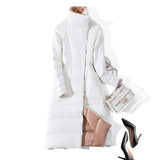 New Women Double Sided Down Long Jacket Winter Turtleneck White Duck Down Coat Double Breasted Warm Parkas Snow