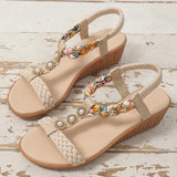 Summer Wedge Sandals for Women Crystal Printed Elastic Strap Gladiator Sandals Woman Comfortable Non Slip Beach