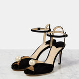 Breakj Temperament Fish Mouth Jc High-Heeled Sandals Pure Color Lace Sweet Pearl Toe High-Heeled Sandals Direct