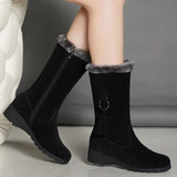 Women's Middle Boots 2024 Winter New Snow Boots Women Add Velvet Thick Warm Side Zipper Cotton Boots