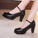 Round Head Red High Heel Professional Work Shoes Thick Heel Waterproof Table Single Shoes Model Cheongsam Catwalk