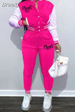 Pink Printed Baseball Coat Pants Two Piece Sets Spring Fall Outfits Womens Track Suits Casual Fashion Streetwear