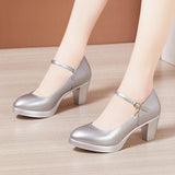 Catwalk High Heels Women's Cheongsam T Show Leather Size Waterproof Table Thick Heel Leather Pointed Single