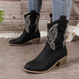 Breakj Women's Embroidery Sleeves Vintage Boots Vintage Mid-Cute Head Western Cowboy Boots For Fall/Winter