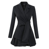 Lace Up Two Piece Sets For Women V Neck Long Sleevet Suit Skirts Minimalist Suits Female 2020 Autumn Fashion