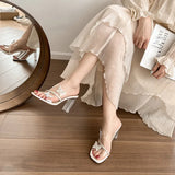 Breakj Bow Coarse Heel High Heels Women 2025 Summer New Cool Slippers Wearing Toe Fashion Women's