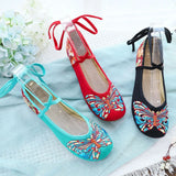 Breakj Heel Shallow Mouth With Beef Tendon Bottom Dance Shoes Butterfly Embroidered Cloth Shoes Spring, Summer And Autumn Women's Single