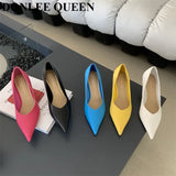 Spring Shoes Women Thin Heels Pumps Elegant Pointed Toe Deep V Design Shallow Dress Shoes Party Wedding Candy Colors