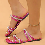Breakj Head Cross With Water Diamond Flat Slippers Female Large Size One Line Beach Sandals