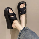 Breakj Summer New Thick-Soled Soft Leather Slippers Women Wear Cross Soft-Soled Beach Shoes Casual Fairy Wind Cool