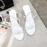 Heels Sandals women New Summer shoes women Fashion Buckle Strap Open Toed sandals Beige Thin Heels Dress female