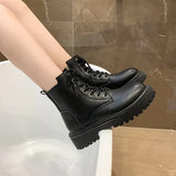 Breakj Boots Women's Shoes 2023 New High Top Casual Platform Ankle Boots Square Root Belt With Velvet Motorcycle