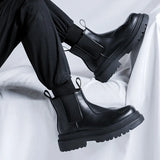 Breakj New Vintage Niche Black Leather Boots Chimney Boots Men's Thick Platform Raised Sleeve Tide Boots