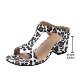 Breakj Leopard-Print High-Heeled Sandals Women Large-Size Zebra-Ssed Coarse Heel