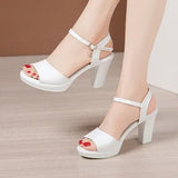 Heels, Thick Heels, Women's Summer 2023 New Large Sizes 40-43, There Are Still Hundreds Of Lacquered Leather Open-Toed High-Heeled