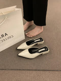 Breakj ~ Vintage Bag Head Half Slippers Women Outside Wearing A Lazy One-Legged Tip-Teller Shoes Coarse Heel Half-Shoe Single-Shoe