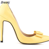 Fashion Patent Leather Women's Pumps Sweet Bow Pointed Toe High Heels Stiletto Wedding Shoes