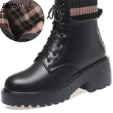 Women Winter Boots Large Size Fashion Wool Warm Genuine Leather Women Sock Boots Non-Slip Shoes Short Boots