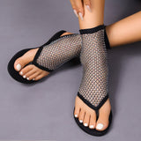 Breakj Spring And Summer New Large-Size Lady Flat-Soled Sandals Breathable Mesh Hot Diamond-Shaped Sandals Temu