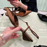 Breakj Expensive ~ French Triangle Bag Head Cat Heel Sandals Women Coarse 2025 New Summer Ding Noodles In The Tip Single