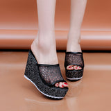 Breakj Net Red Woman Drag Summer Fashion Korean Version Of Waterproof Platform Slope And Cool Drag Thick Bottom High Hedley Yarn Net One-Word
