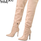 Fashion Pleated Thigh High Over-The-Knee Long Shoes Womens Boots Autumn Winter Pointed Toe Zip Thin Heels Pumps Size