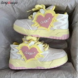 yellow Women Low-top heart Patchwork Women Sneakers Flat Platform Fashion Skateboard Shoes Mixed Color Students Chic