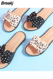 Female Wave Dot Bow Knot Flip Flops Indoor Outside Fashion Flat Sandals for Summer Women Slides 41 2023 Ladies