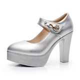 Wedding Dress Shoes With Thick Heels Model Cheongsam Show Waterproof Platform Thick Soles Single Shoes Catwalk One-Word Buckle Small Size High Heels