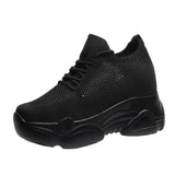 Breathable Air Mesh Chunky Sneakers Women 2023 Spring Summer Knitted Height Increasing Shoes Woman White Casual