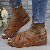 Breakj New Summer Women's Slope Sandals Thick Sole Buckle With Fish Mouth Sandals Pure-Colored Slope Heel