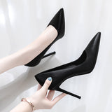 Breakj 2025 New Pointed High-Heeled Women's Fine Heel Sexy Professional Black Work Shoes Shallow Single