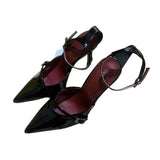 Breakj The Autumn Of 2025, The New Women's Shoes Black Patent Leather Pointed And High-Heeled High-Heeled Muller Shoes With High