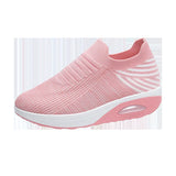 Size Women's Shoes 2023 Spring And Summer Flying Woven Elastic Mesh Sock Shoes Air Cushion Thick Slope Heel Casual Women's