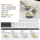Show Chain Slippers Transparent Peep Toe Pole Dancing Sandals Platform Super Thin High Heels Nightclub Party Women