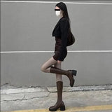 Women's Boots Fashion Square Toe Knee-length Boot Elastic And Comfortable Thick-soled Black Keep Warm Stretch Ladies