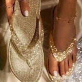 Women sandals flat summer crystal diamond big size plus slip on bridal wide fit bling pearl toe Hot