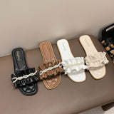 Size Pearl Chain Slippers Female 2024 Casual Temperament One Character Flat Slippers Fairy Wind Slippers