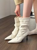 Breakj And Fashionable! Milk White Tip Wrinkles High And Short Boots Women Autumn Piles Of Thin