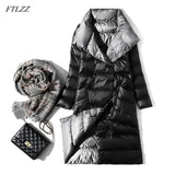 Ultra Light Long Jacket Women Winter Double Sided Slim White Duck Down Coat Single Breasted Turtleneck Warm