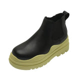 Lemon Green Platform Women Short Boots Slim Thick Sole Leather Chelsea Boots New Mixed Color Height Increase