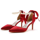 Breakj Cm Fine Heel Large-Size Sandals Banquet Women's Shoes Ribbon Beads High Heel Sandals And Ribbon Dress