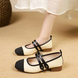 Single Shoes Women 2024 Spring Autumn New Korean Version Of Fashion Square Head Thick With Shallow Words Buckle Bean