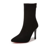 And Winter New Martin Boots Women Korean Version Black Pointed Back Zipper Ankle Boots Thin Heel High Heel Suede Fashion Boots
