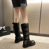 High Quality Wasteland Style Vintage T Barrel Western Boots for Women Black Belt Straps Boot Shoes Brown Platform