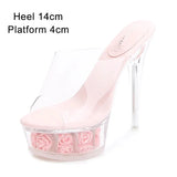 Slippers Women Shoes Super High Heels Plus Size Catwalk Transparent Sandals Women Pole Dance Platform Wedding