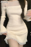 Bodycon Y2k Mini Dress Female Party Casual One Piece Dress Korean Fashion 2023 Spring French Elegant Knitted Dress