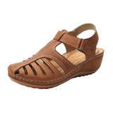 Breakj Summer New Large-Size Hole Shoe Bag Head Retro Sandals Magic Sticker Hollow Slope And Round Head Women's